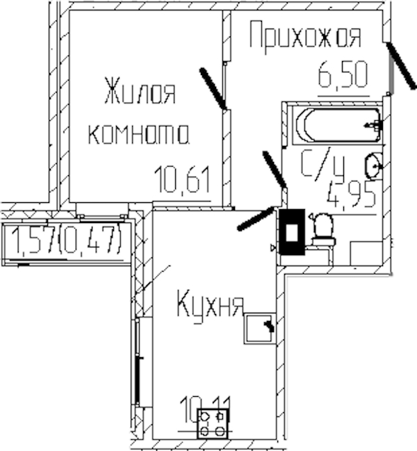 1-комнатная квартира 32.64 м², 7/8 эт., ЖК «SERTOLOVO PARK»